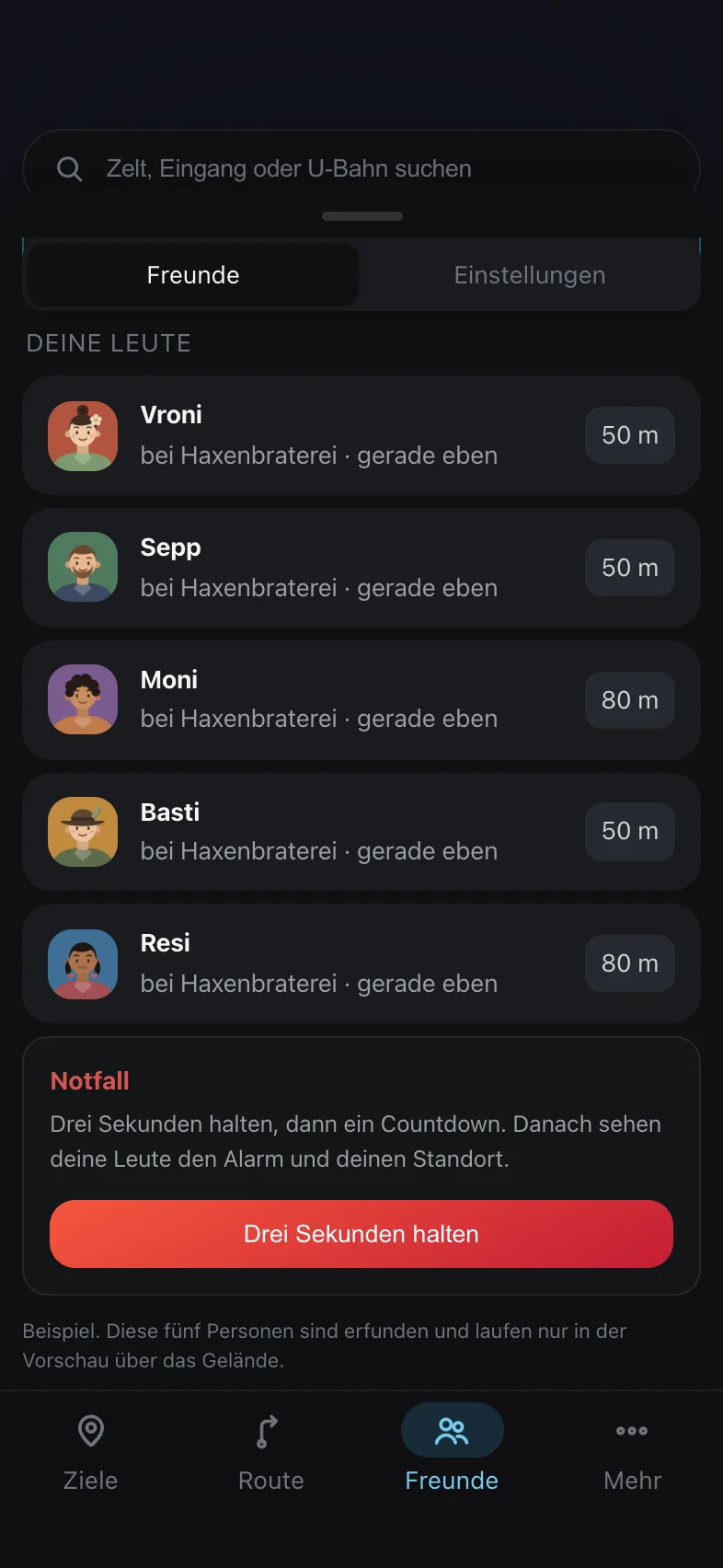 Notfallknopf und Treffpunkt im Reiter Freunde