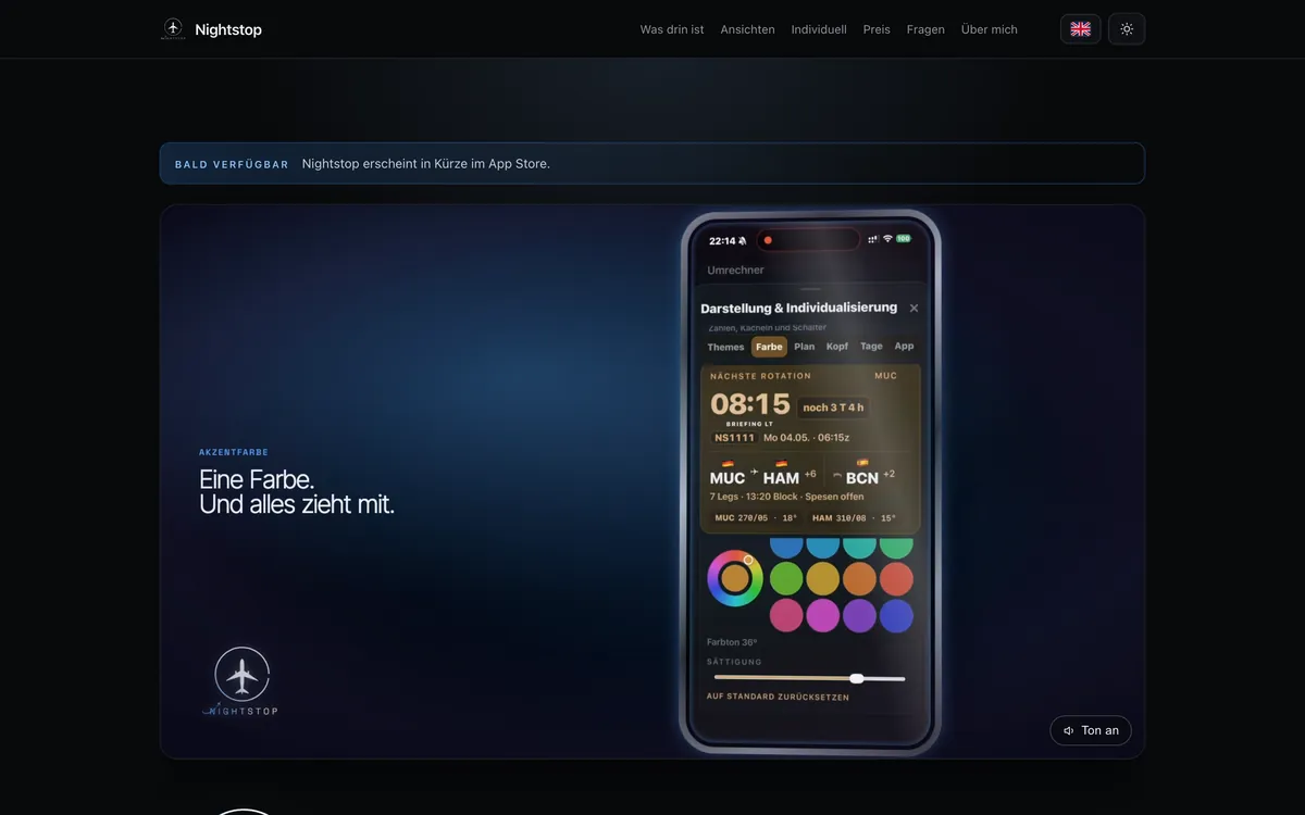 Startseite von nightstop.app
